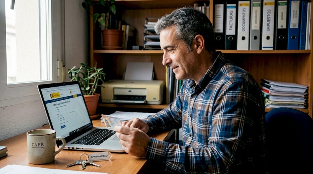 Propietario registrando a los huéspedes desde su portátil en casa