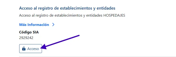 Pantalla de acceso al portal de SES Hospedajes para entrar al registro de establecimientos y entidades