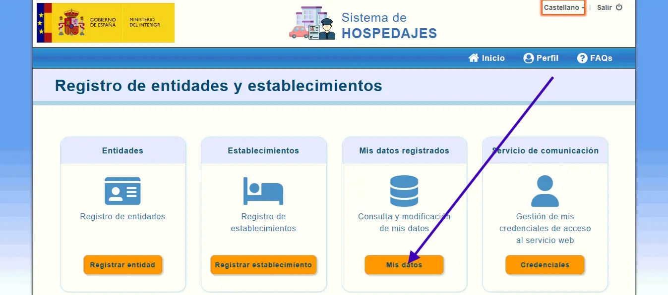 Listado de establecimientos en SES Hospedajes donde aparece el código de establecimiento de cada alojamiento